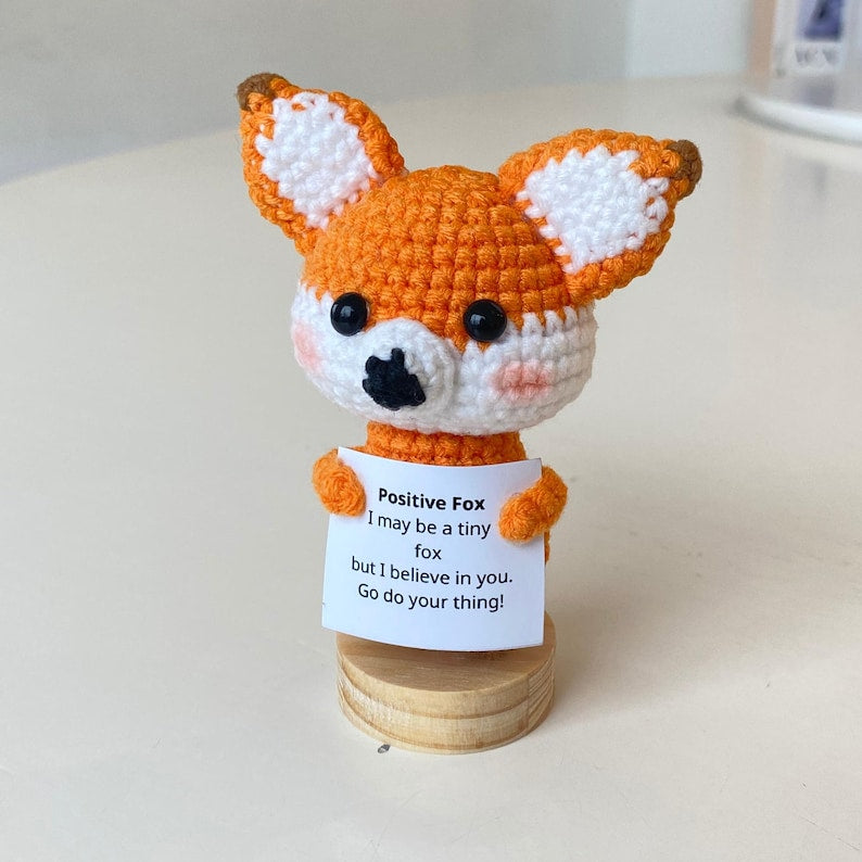 Funny Crochet Fox Positive With Desk Decorations, Supportive Fox Toy Plushies, Birthday Gift, Gifts For Children, Interesting Gifts
