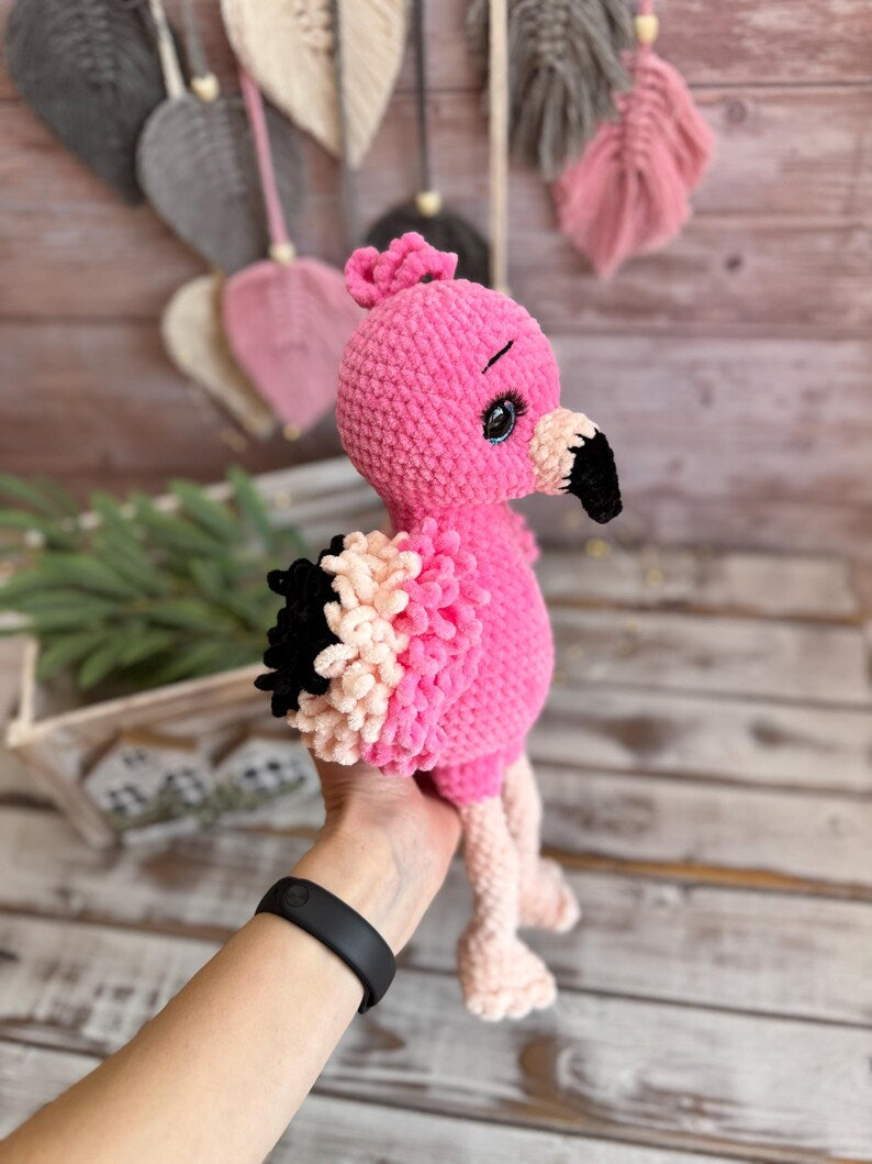 Crochet Pink Flamingo Figure, Handmade Tropical Bird Decor, Summer Home Accent, Flamingo Lover Gift, Coastal Decor