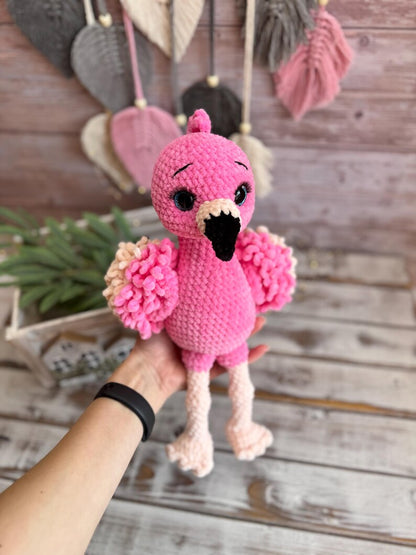 Crochet Pink Flamingo Figure, Handmade Tropical Bird Decor, Summer Home Accent, Flamingo Lover Gift, Coastal Decor