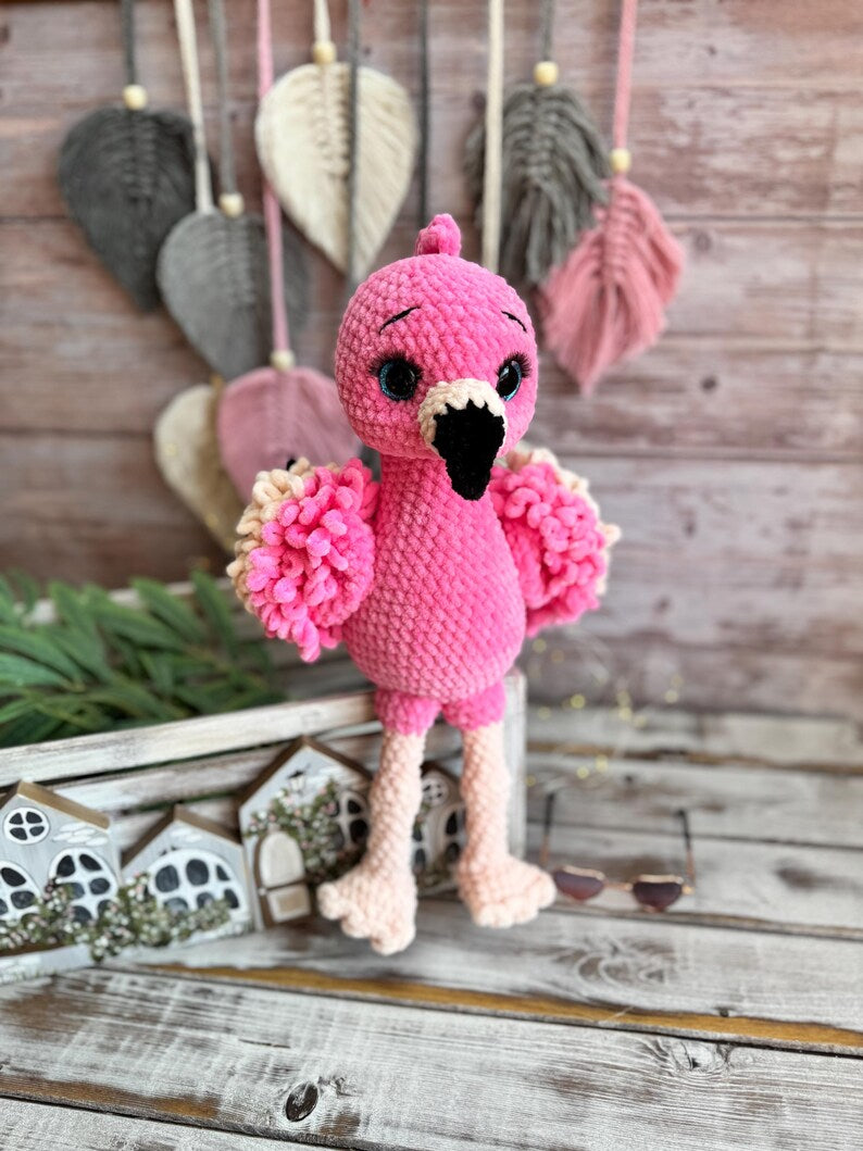 Crochet Pink Flamingo Figure, Handmade Tropical Bird Decor, Summer Home Accent, Flamingo Lover Gift, Coastal Decor
