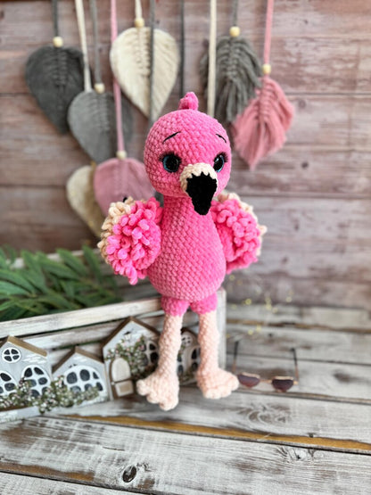 Crochet Pink Flamingo Figure, Handmade Tropical Bird Decor, Summer Home Accent, Flamingo Lover Gift, Coastal Decor
