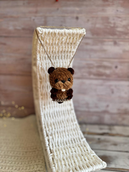 Car charms rear view mirror hanger Crochet beaver keychain bag charm, car decor accessory, first car gift