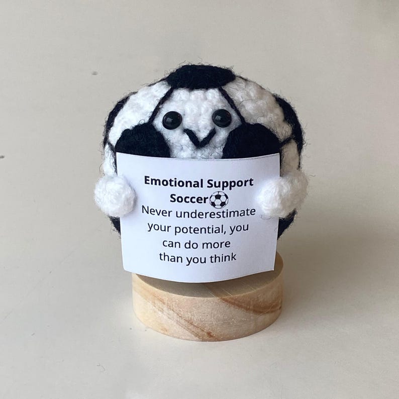 Funny Positive Soccer, Knitted Soccer Toy With Positive Card, Cute Ball Wool Inspirational, Cheer Up Gift For Soccer Team Player Gifs