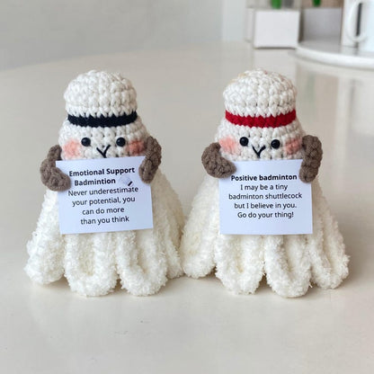 Funny Positive Badminton, Knitted Badminton Toy With Positive Card, Shuttlecock Wool Inspirational, Cheer Up Gift For Badminton Team Player