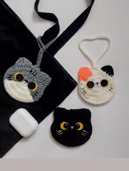 Handmade Crochet Cat AirPod Case – Cute, Protective & Customizable Cat Earbuds Holder, Perfect Gift for Cat Lovers, Crochet Airpod Case,Gift