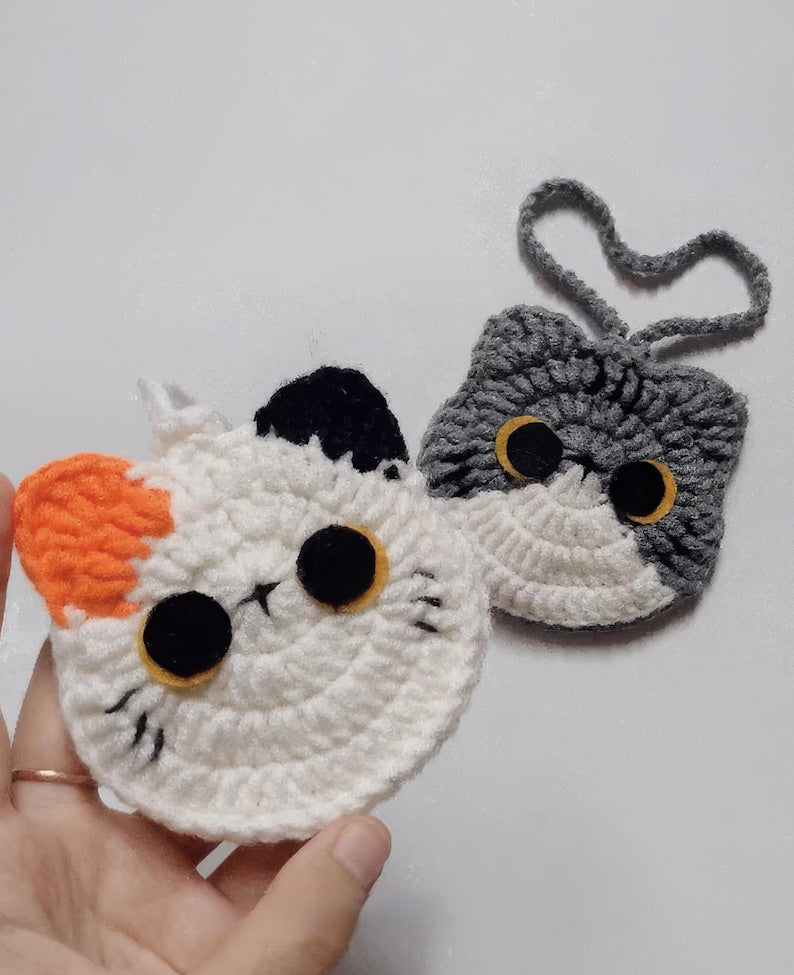 Handmade Crochet Cat AirPod Case – Cute, Protective & Customizable Cat Earbuds Holder, Perfect Gift for Cat Lovers, Crochet Airpod Case,Gift