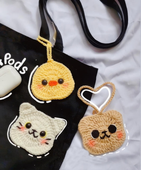 Handmade Crochet Duck, Bear, Cat AirPod Case – Cute, Protective & Customizable Earbuds Holder, Gift for Cat Lovers, Crochet Airpod Case