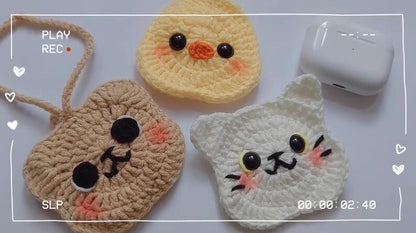 Handmade Crochet Duck, Bear, Cat AirPod Case – Cute, Protective & Customizable Earbuds Holder, Gift for Cat Lovers, Crochet Airpod Case