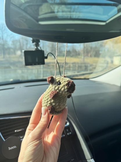 Car charms rear view mirror hanger Crochet beaver keychain bag charm, car decor accessory, first car gift