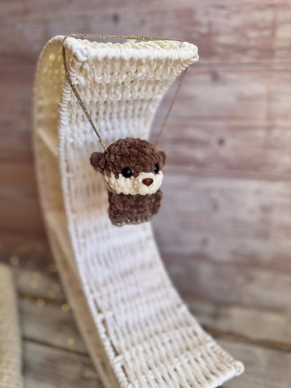 Car charms rear view mirror hanger Crochet beaver keychain bag charm, car decor accessory, first car gift