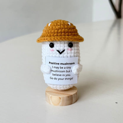 Positive Crochet Mushroom, Crochet Desk Buddy, Vegetable Supportive Motivation Gift, Birthday Gift, Coworker Gifts, Graduation Gift