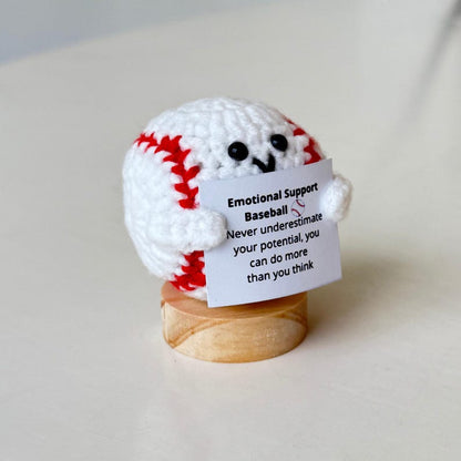 Funny Positive Baseball, Knitted Baseball Toy With Positive Card, Cute Ball Wool Inspirational, Cheer Up Gift For Baseball Team Player