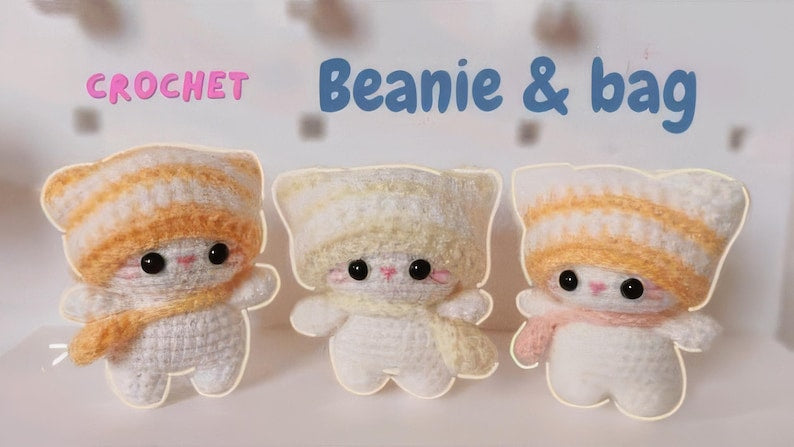Crochet Cat Keychain: Handmade Amigurumi Beanie Cat Keyring