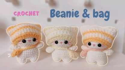 Crochet Cat Keychain: Handmade Amigurumi Beanie Cat Keyring