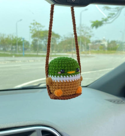 Cute Swinging Mallard Duck Car Mirror Hanging Accessories, Crochet Duckling Ornaments, New Car Gift, Gift For Him Her, Car Charm Decorations