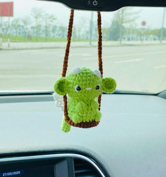 Cute Swinging Dragon Car Mirror Hanging Accessories, Crochet Dragon Ornaments, New Car Gift Idea, Gift For Her, Car Decorations, Car Charm