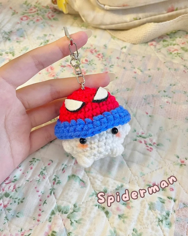 Crochet Cute Mushroom Keychain, Mushroom Wear Hat Keychain, Spider Mushroom, Crochet Keychain, Couple Keychain, Crochet Spider Mushroom