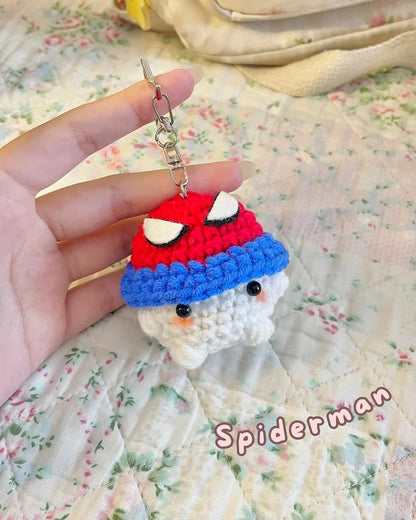 Crochet Cute Mushroom Keychain, Mushroom Wear Hat Keychain, Spider Mushroom, Crochet Keychain, Couple Keychain, Crochet Spider Mushroom