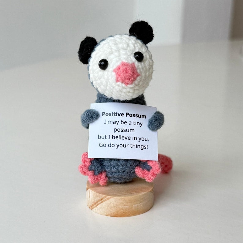 Crochet Opossum Positive With Desk Decorations, Supportive Possum Plush, Birthday Gift, Gifts For Children, Interesting Gifts