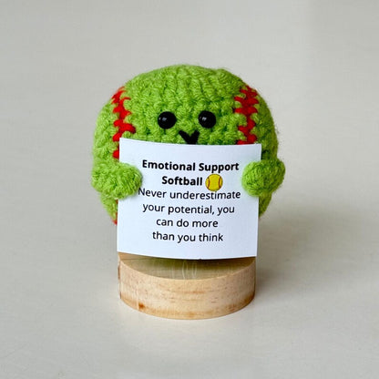 Funny Positive Softball, Knitted Softball Toy With Positive Card, Cute Ball Wool Inspirational, Cheer Up Gift For Softball Team Player Coach