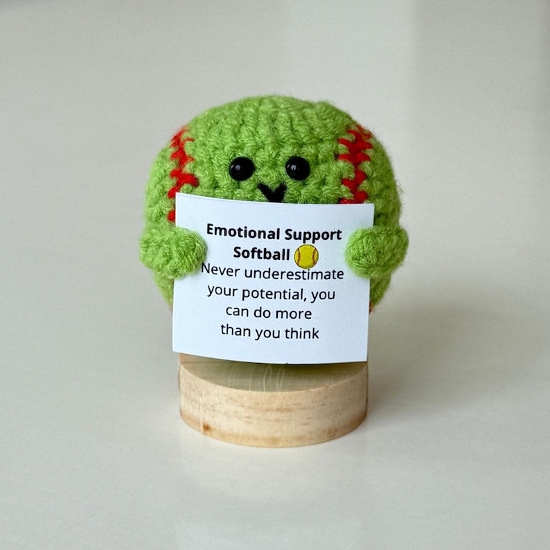 Funny Positive Softball, Knitted Softball Toy With Positive Card, Cute Ball Wool Inspirational, Cheer Up Gift For Softball Team Player Coach