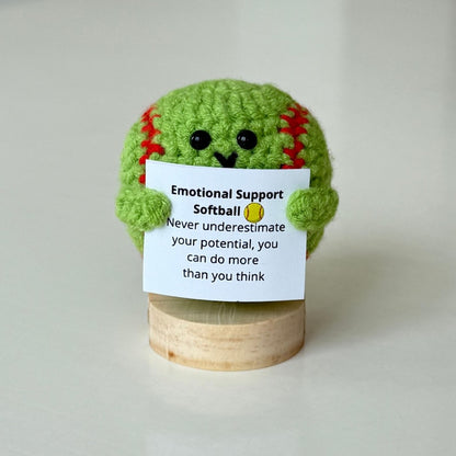 Funny Positive Softball, Knitted Softball Toy With Positive Card, Cute Ball Wool Inspirational, Cheer Up Gift For Softball Team Player Coach