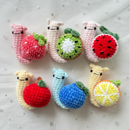 Crochet Cute Themed Fruit Baby Snail Keychain, Amigurumi Mini Snail, Animals Stuffed Plush Plushie, Small Soft Snail Stress Ball
