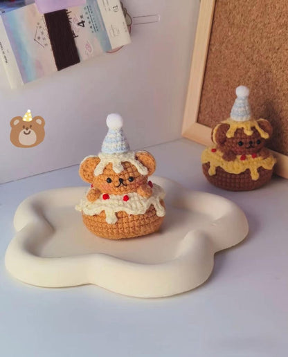Crochet Bear Cake Keychain: Handmade Kawaii Amigurumi Bag Charm