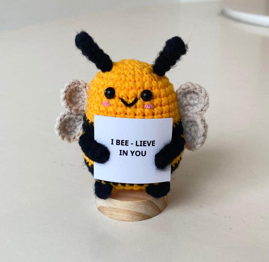 Positive Crochet Bee, Animals Plush With Support Message, Self Care and Mental Health Gift, Uplifting Thinking of You Gifts for Women Men