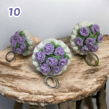 Crochet Rose Bouquet Keychain: Handmade Cotton Yarn Bag Charm