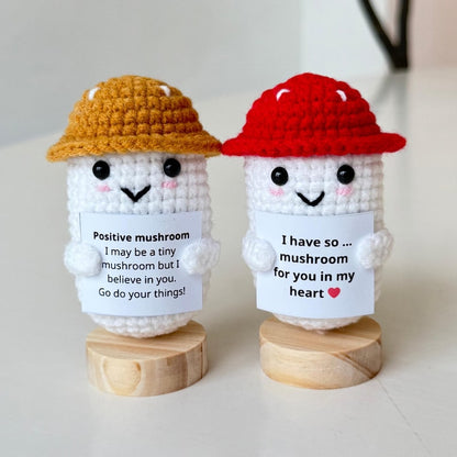Positive Crochet Mushroom, Crochet Desk Buddy, Vegetable Supportive Motivation Gift, Birthday Gift, Coworker Gifts, Graduation Gift