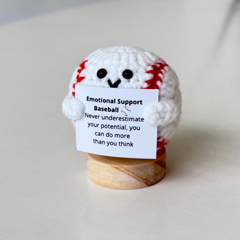 Funny Positive Baseball, Knitted Baseball Toy With Positive Card, Cute Ball Wool Inspirational, Cheer Up Gift For Baseball Team Player
