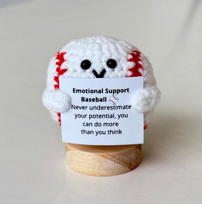 Funny Positive Baseball, Knitted Baseball Toy With Positive Card, Cute Ball Wool Inspirational, Cheer Up Gift For Baseball Team Player