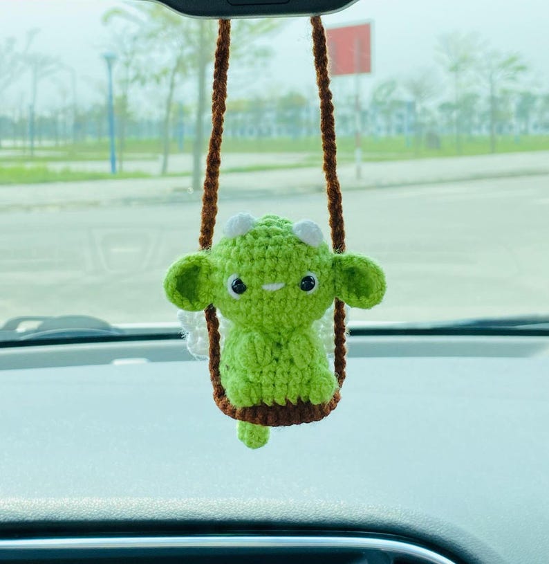 Cute Swinging Dragon Car Mirror Hanging Accessories, Crochet Dragon Ornaments, New Car Gift Idea, Gift For Her, Car Decorations, Car Charm