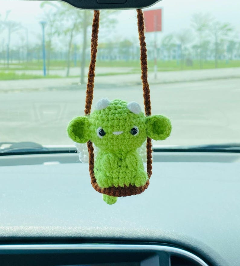 Cute Swinging Dragon Car Mirror Hanging Accessories, Crochet Dragon Ornaments, New Car Gift Idea, Gift For Her, Car Decorations, Car Charm