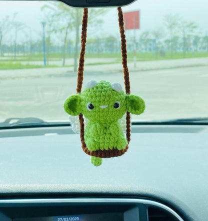 Cute Swinging Dragon Car Mirror Hanging Accessories, Crochet Dragon Ornaments, New Car Gift Idea, Gift For Her, Car Decorations, Car Charm