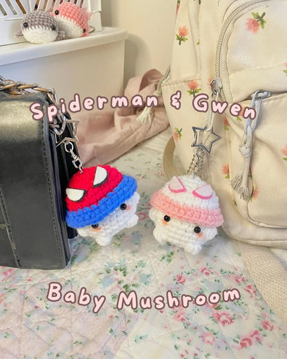 Crochet Cute Mushroom Keychain, Mushroom Wear Hat Keychain, Spider Mushroom, Crochet Keychain, Couple Keychain, Crochet Spider Mushroom