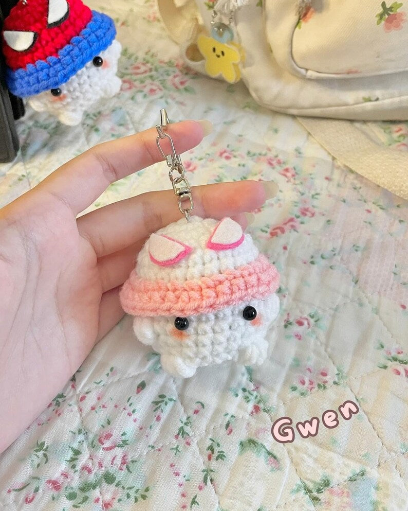 Crochet Cute Mushroom Keychain, Mushroom Wear Hat Keychain, Spider Mushroom, Crochet Keychain, Couple Keychain, Crochet Spider Mushroom