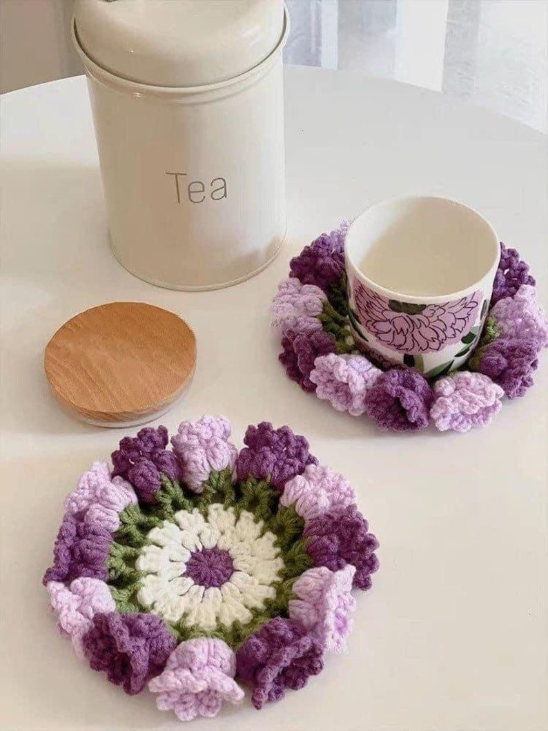 Handmade Crochet Flower Coaster, Crochet Flower Bouquet Blanket, Crochet Flower Bouquet, Mother's Day Gift, Crochet Coaster, Gift for Her