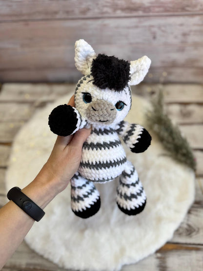 Crochet Zebra Decor, Handmade Zebra Keepsake with Camera, African Safari Decor, Wildlife Collectible, Zebra Lover Gift