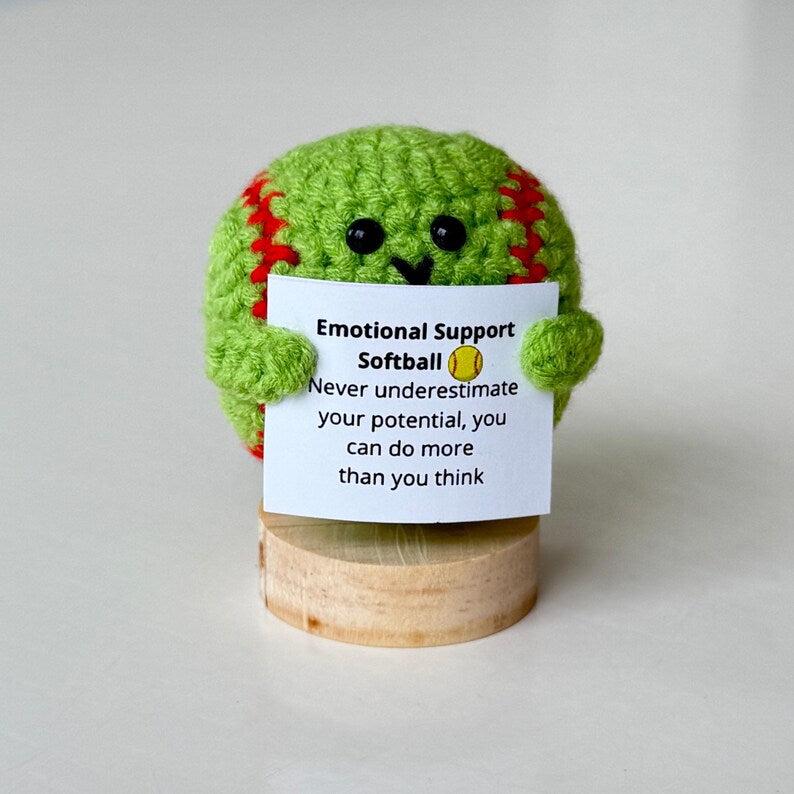 Funny Positive Softball, Knitted Softball Toy With Positive Card, Cute Ball Wool Inspirational, Cheer Up Gift For Softball Team Player Coach