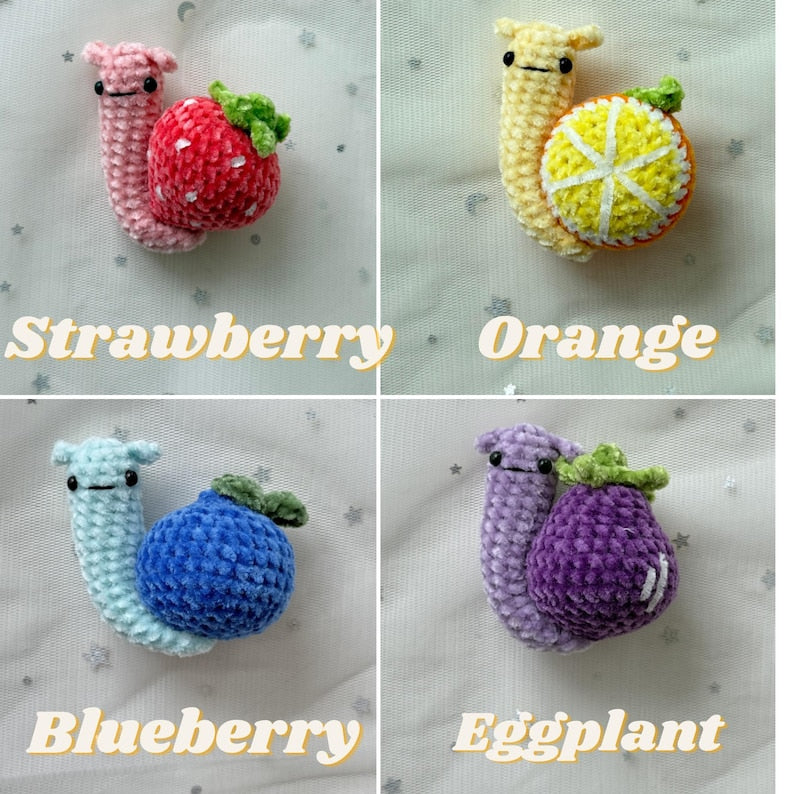 Crochet Cute Themed Fruit Baby Snail Keychain, Amigurumi Mini Snail, Animals Stuffed Plush Plushie, Small Soft Snail Stress Ball