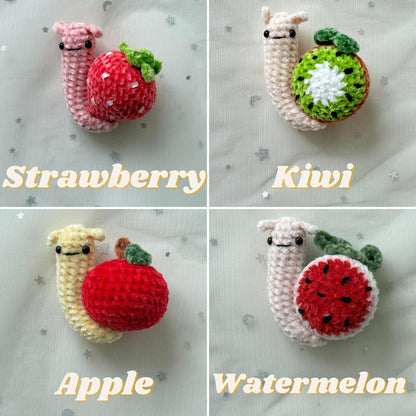 Crochet Cute Themed Fruit Baby Snail Keychain, Amigurumi Mini Snail, Animals Stuffed Plush Plushie, Small Soft Snail Stress Ball