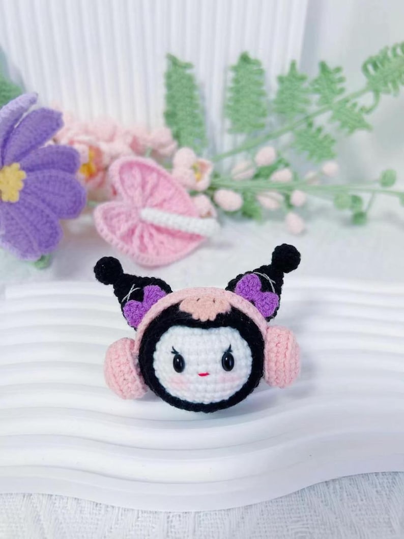 Handmade Crochet Kuromi Plush, Amigurumi Kuromi, Kuromi Crochet Doll, Kuromi Plushie Kuromi Keychain, Kawaii Sanrio Bag Charm, Gift for Her