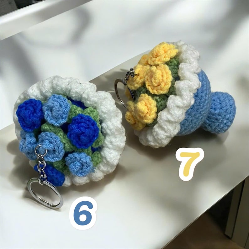 Crochet Rose Bouquet Keychain: Handmade Cotton Yarn Bag Charm