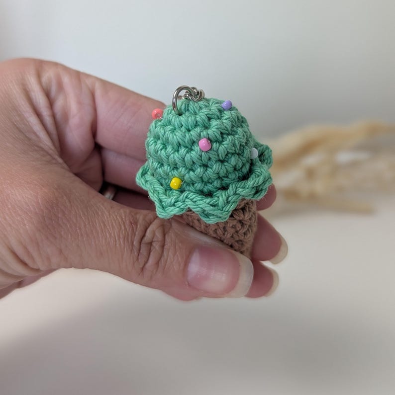 Crochet Mini Ice Cream Cone Keyring | Handmade Dessert Charm