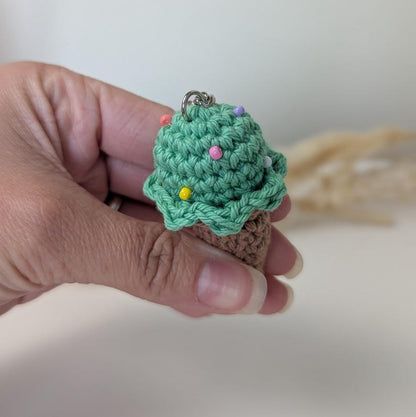 Crochet Mini Ice Cream Cone Keyring | Handmade Dessert Charm