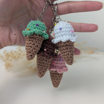 Crochet Mini Ice Cream Cone Keyring | Handmade Dessert Charm
