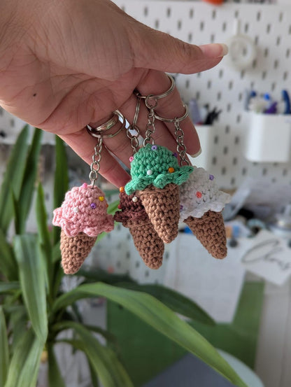 Crochet Mini Ice Cream Cone Keyring | Handmade Dessert Charm
