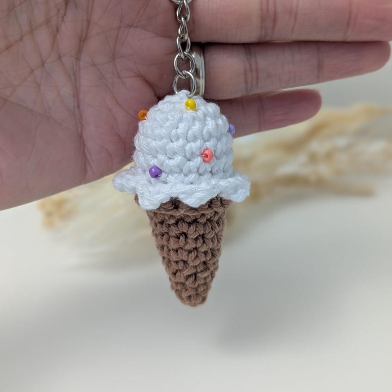 Crochet Mini Ice Cream Cone Keyring | Handmade Dessert Charm